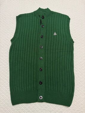 Vintage Gaastra Surplus Green Ribbed Knit Mock Neck Sweater Vest Men's Medium
